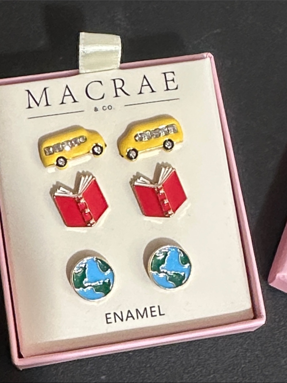 Macrae set of 3 teacher themed enamel post earrings